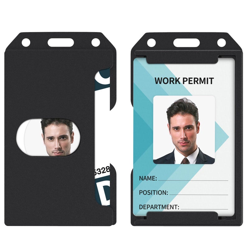 Pawfly 2 Pack 3-Card Badge Holder Vertical Double-Sided Plastic Case with Grippers and Thumb Slot Hard Black Card Protector for Offices Schools IDs Credit Cards Driverâ€™s Licenses and Passes - Image 1